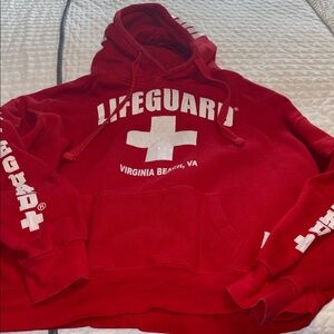 Lifeguard Virginia Beach Hooded Sweatshirt Hoodie Red Size Youth XL